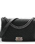 Wrinkled Lambskin Chevron Quilted New Medium Boy Flap Navy Blue