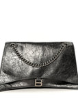 Metallic Crushed Calfskin Large Crush Chain Bag Steel Grey