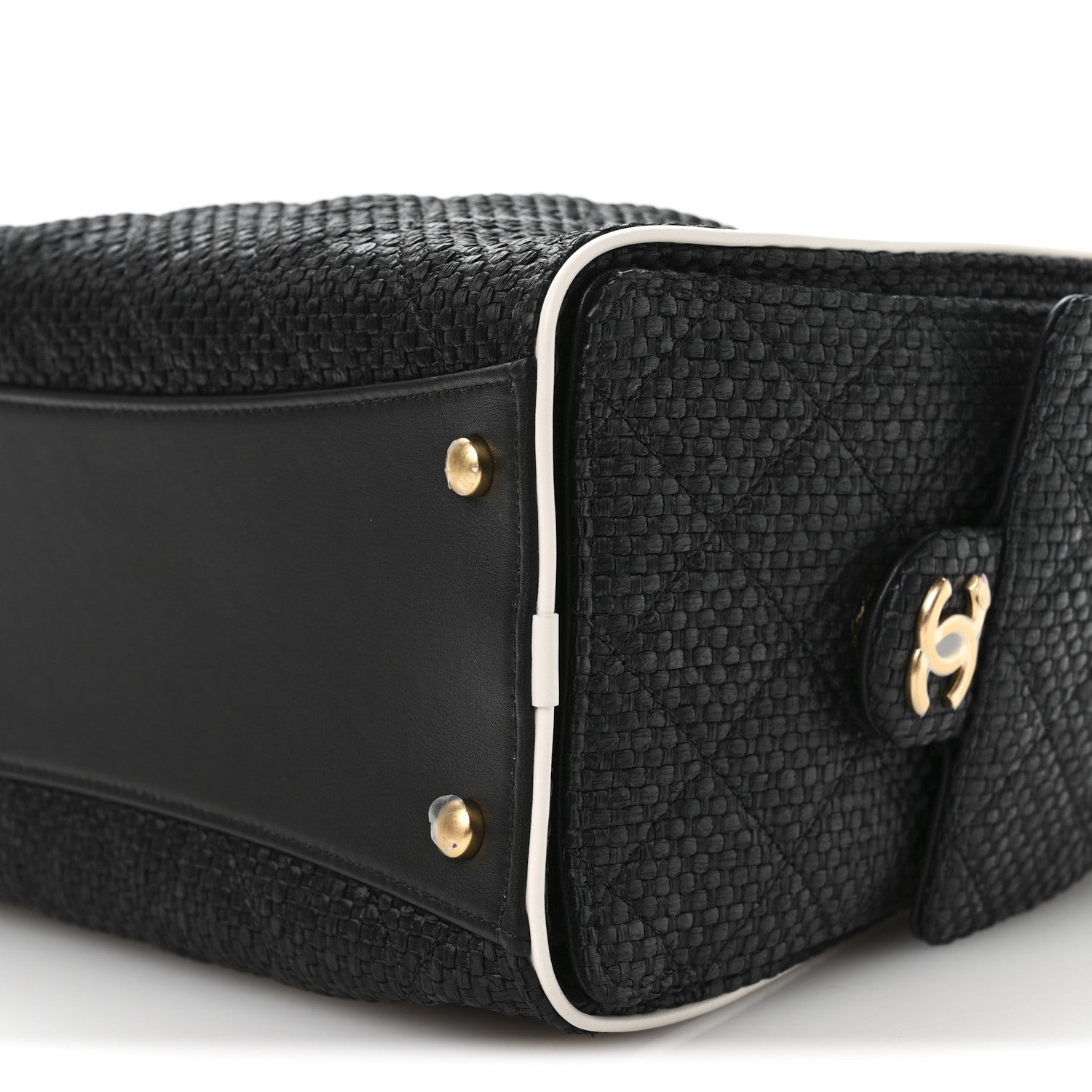 Braided Raffia Calfskin Small CHNL 25 Handbag Black White