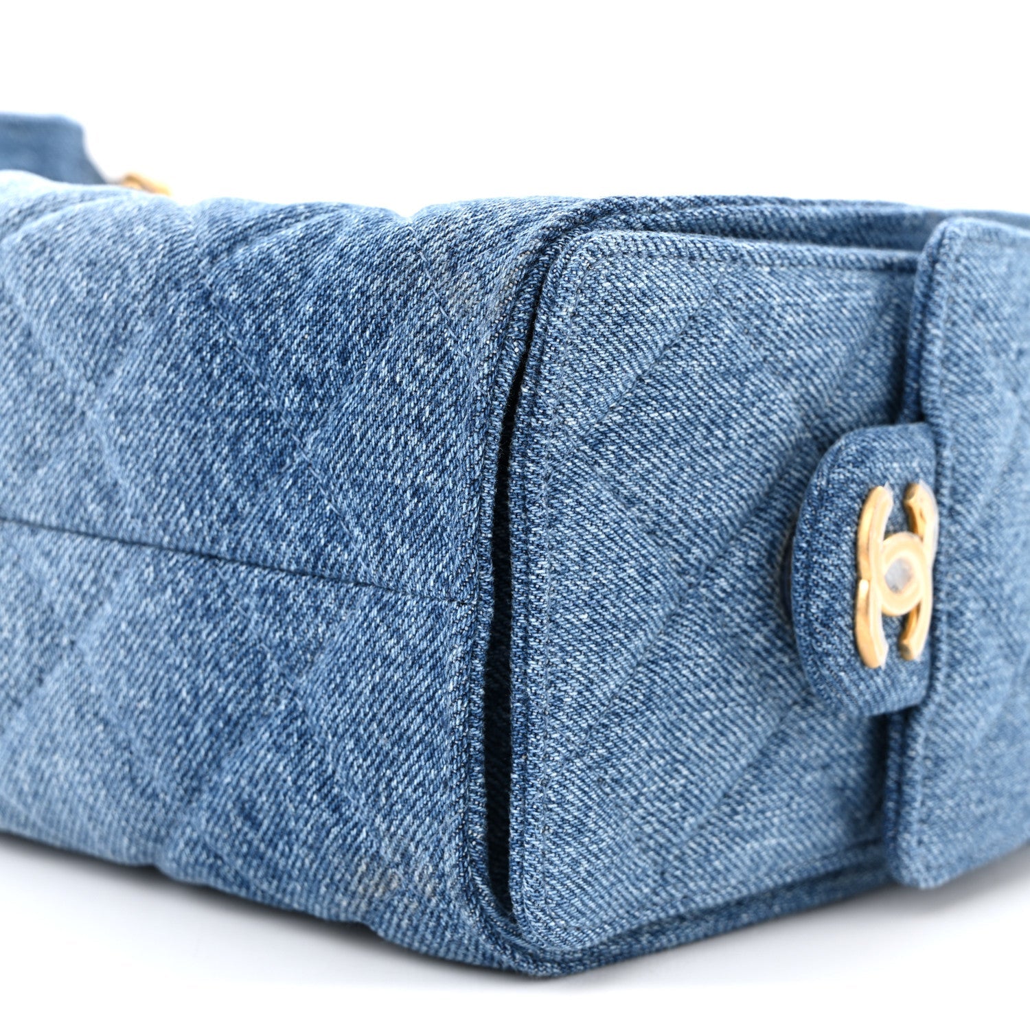 Washed Denim Quilted Mini CHNL 25 Handbag Blue