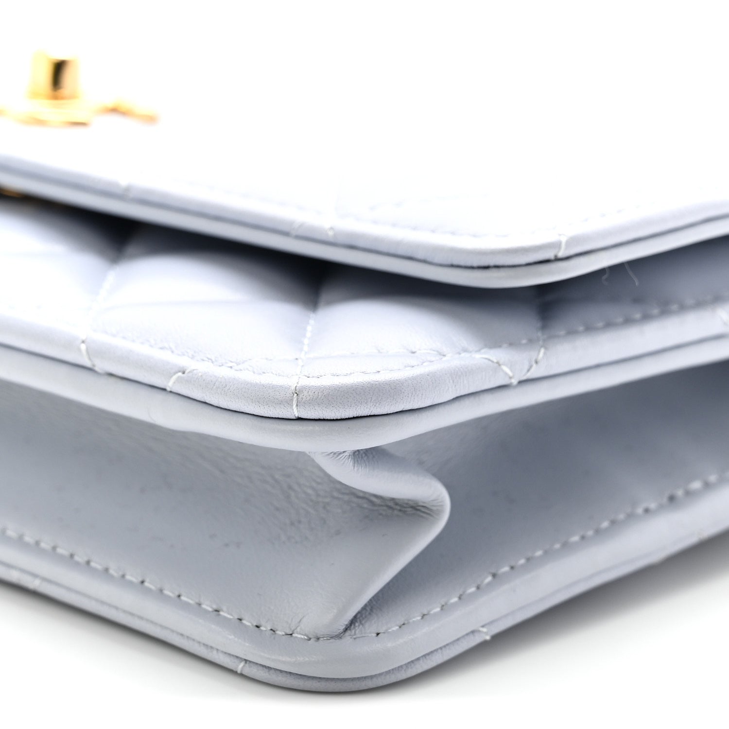 Lambskin Quilted Hearts CC Wallet On Chain WOC Light Blue