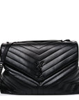 Calfskin Y Quilted Monogram Monochrome Large Loulou Chain Satchel Black