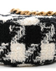 Wool Tweed Lambskin Quilted CHNL 19 Round Clutch With Chain and Coin Purse Black White