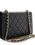 Lambskin Quilted Trendy CC Wallet On Chain WOC Black
