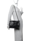 Crinkled Calfskin Matelasse Monogram Medium Niki Chain Satchel Black