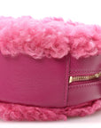 Shearling Sheepskin CHNL 19 Round Clutch With Chain Dark Pink