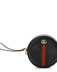 Textured Calfskin Web Ophidia Round Wrist Wallet Black