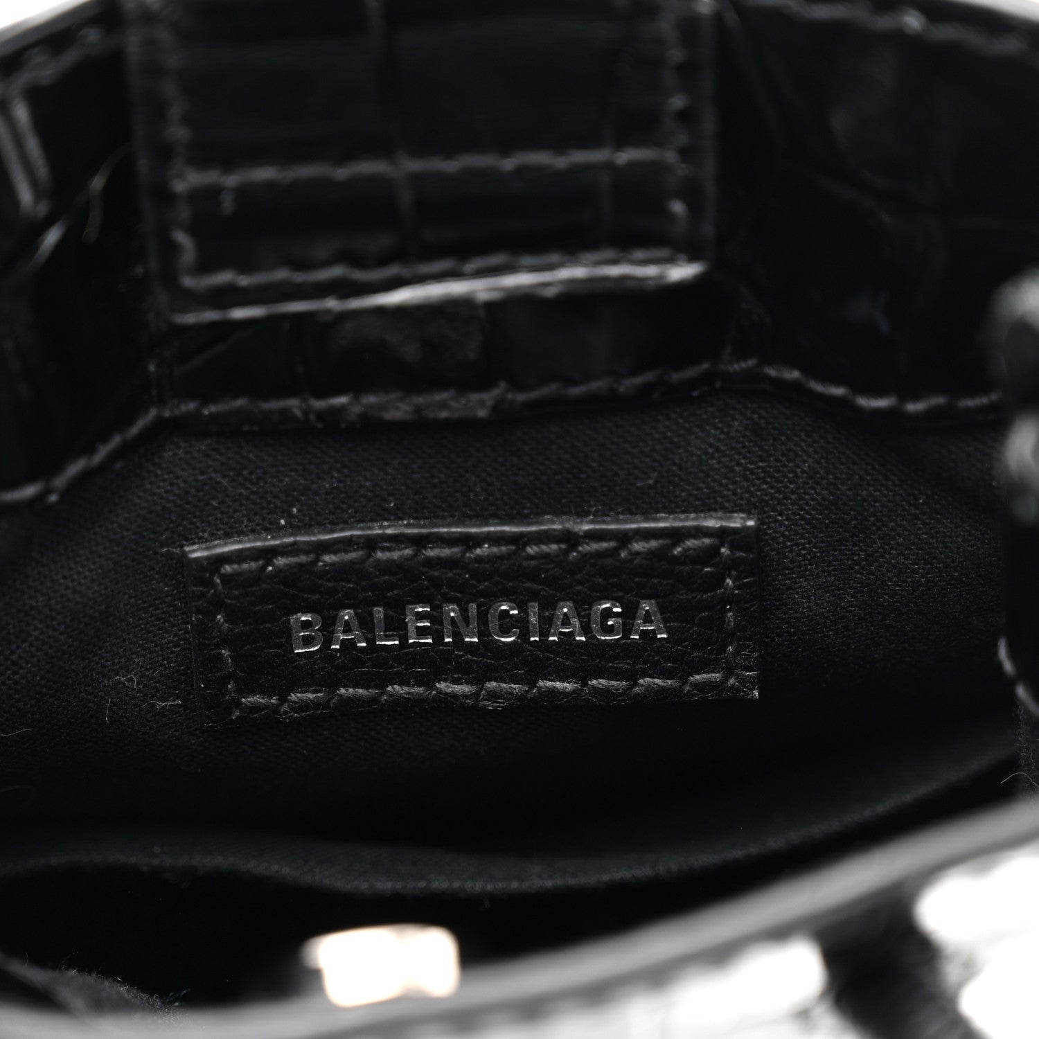 Calfskin Crocodile Embossed Logo Shopping Phone Holder Bag Black