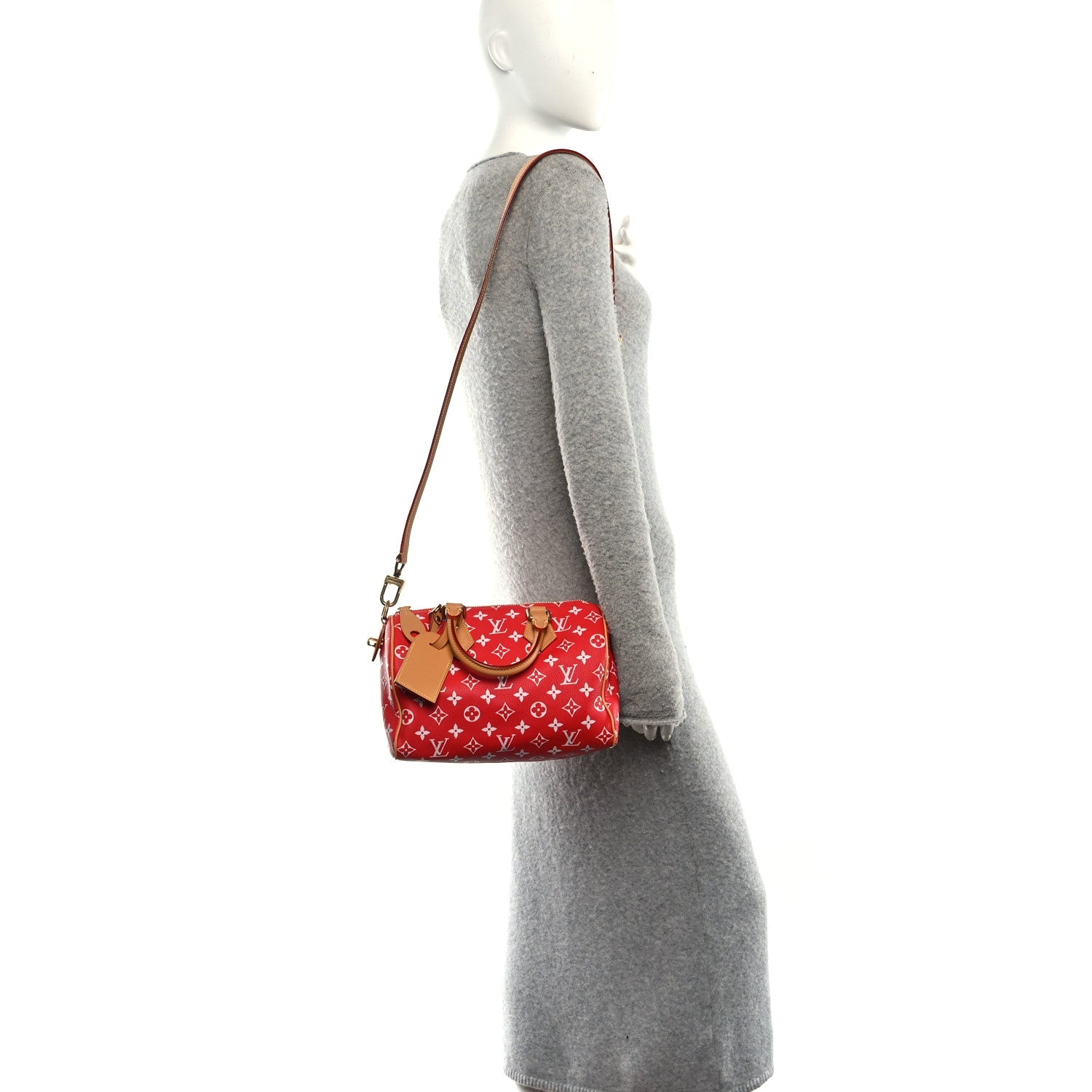 Soft Calfskin Monogram Speedy P9 Bandouliere 25 Red
