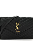 Grain De Poudre Matelasse Chevron Monogram Envelope Chain Wallet Black