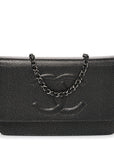 Metallic Caviar Timeless CC Wallet On Chain WOC Grey