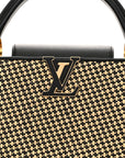Raffia Calfskin Capucines MM Black Ecru
