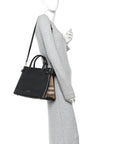 Derby Calfskin House Check Medium Banner Tote Black