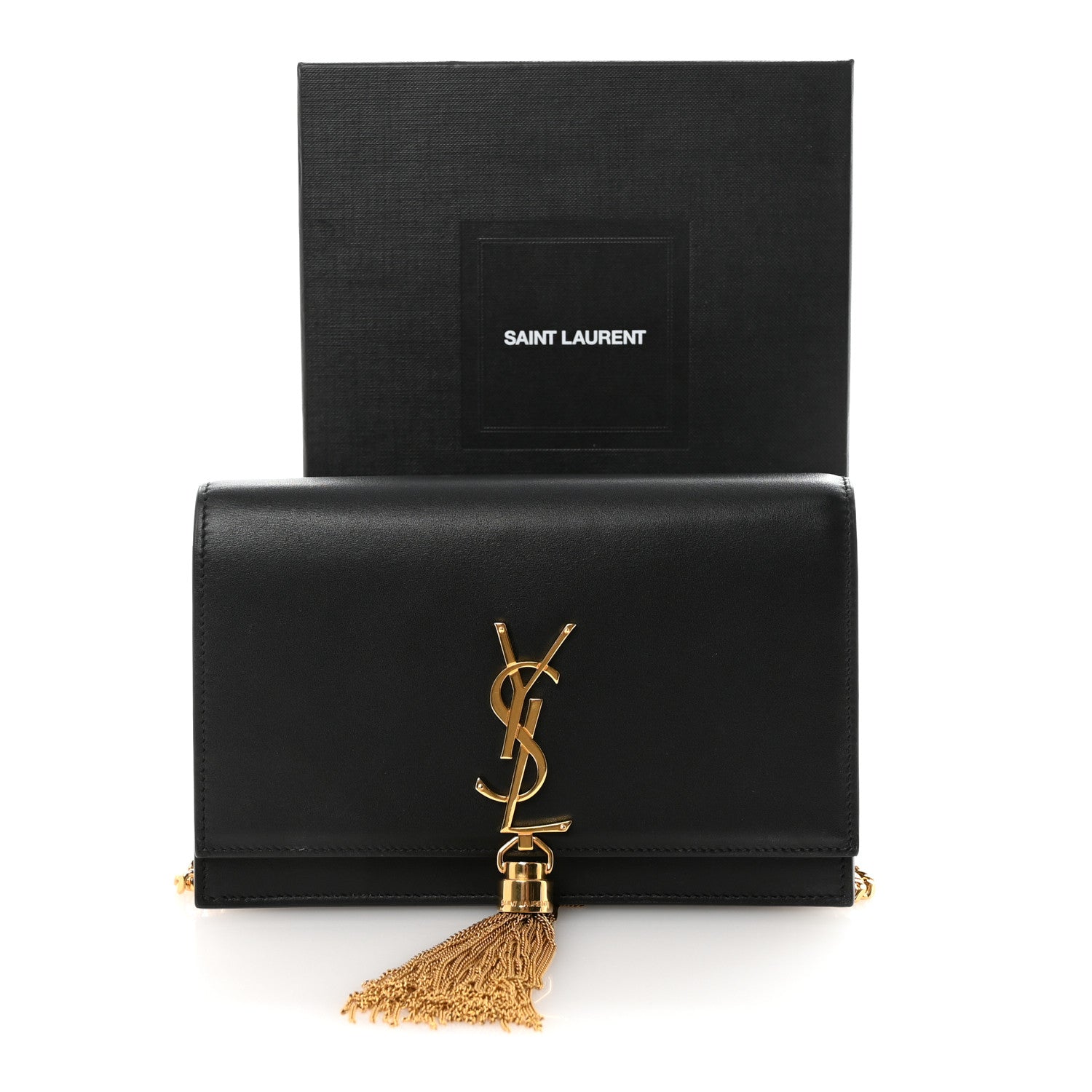 Smooth Calfskin Classic Monogram Kate Tassel Chain Wallet Black
