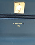 Lambskin Quilted Trendy CC Wallet On Chain WOC Blue