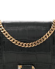Shiny Calfskin Crocodile Embossed Hourglass Chain Bag Black
