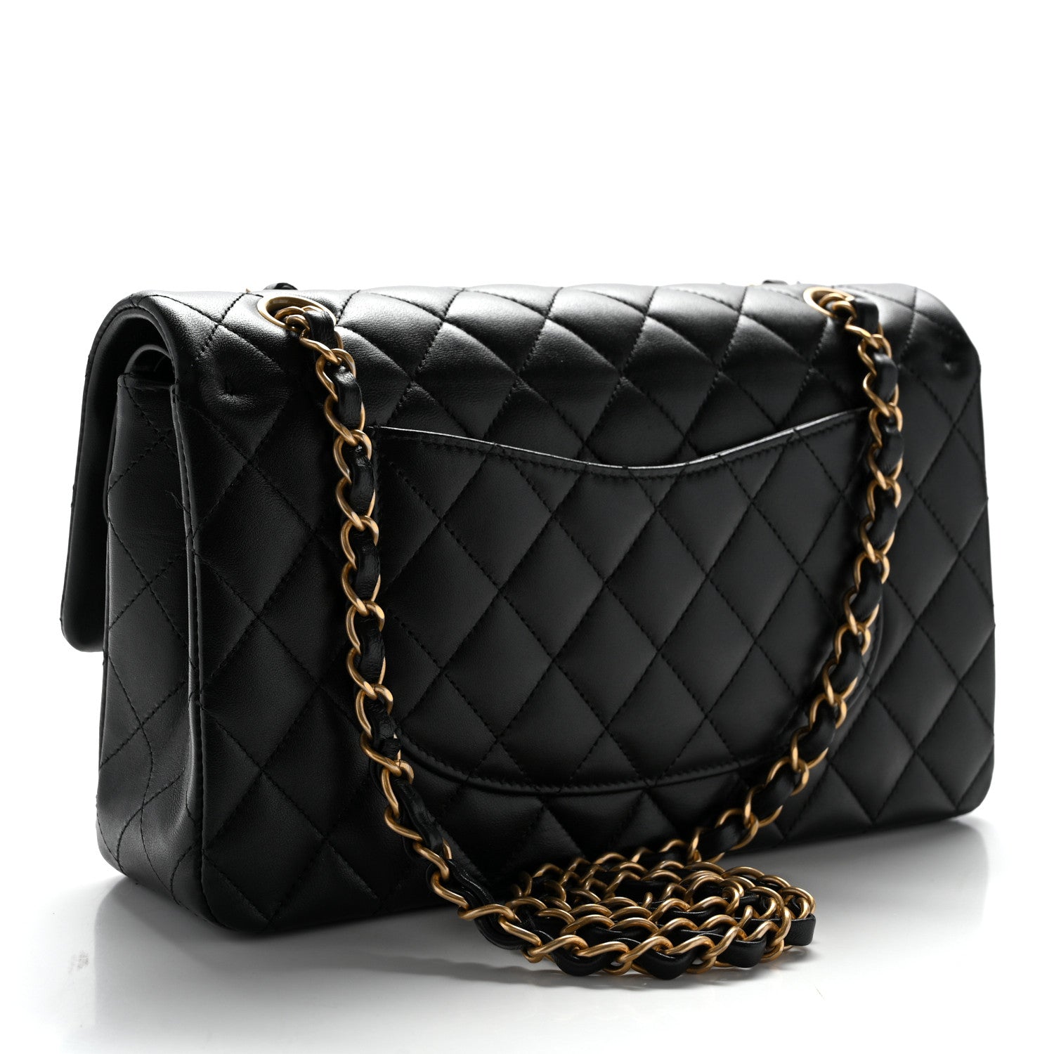 Lambskin Quilted Studded Medium Double Flap Black