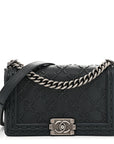 Caviar Stitched Medium Boy Flap Blue
