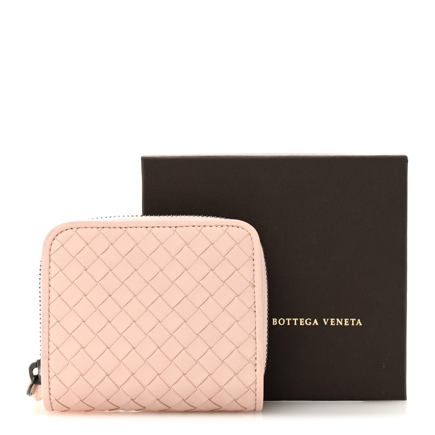 Nappa Intrecciato Small Bi-Fold Zip Wallet Pink