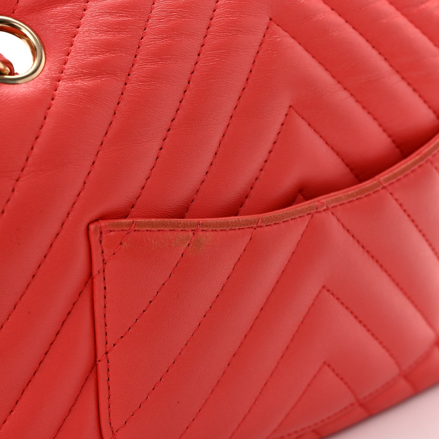 Lambskin Chevron Quilted Mini Rectangular Flap Coral