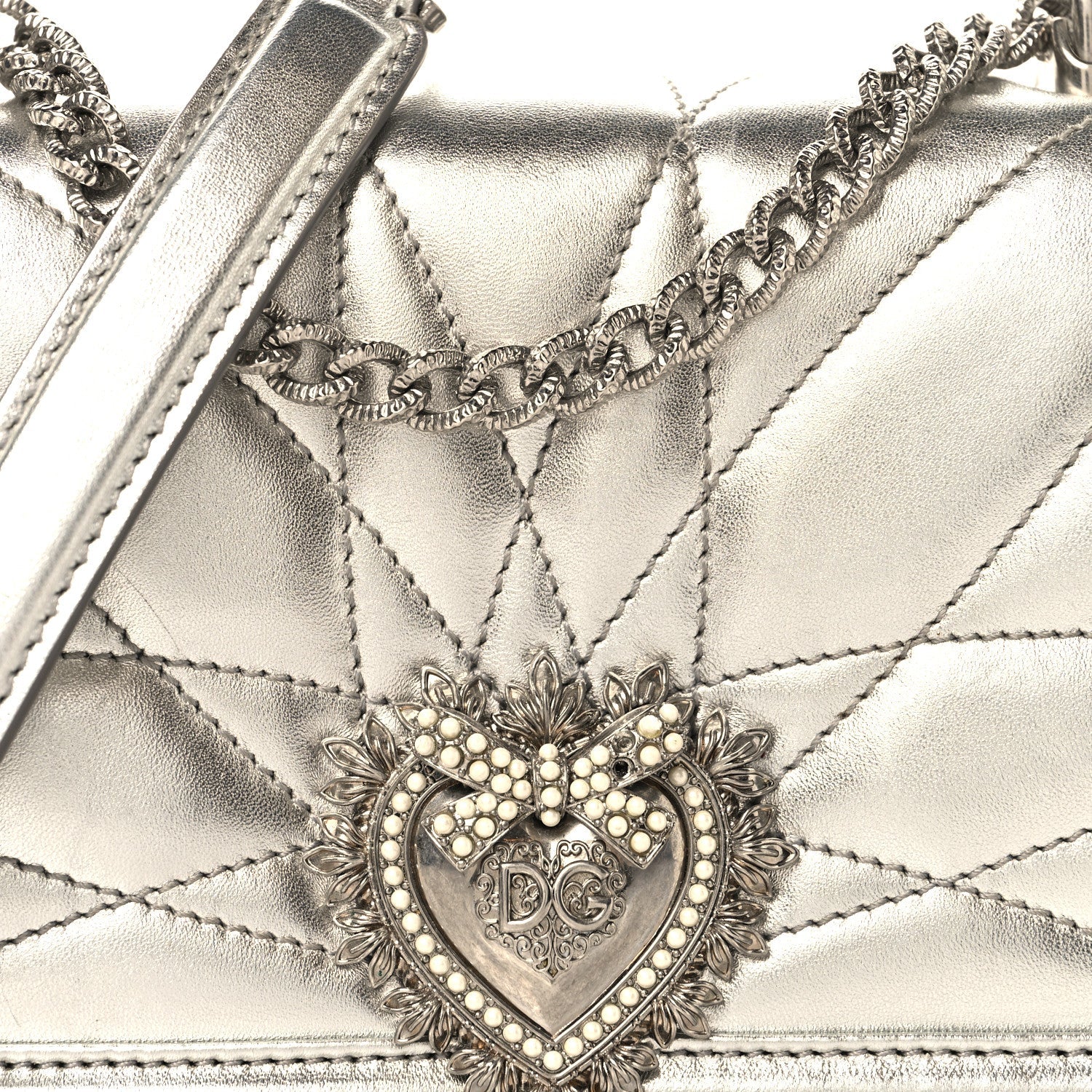 Metallic Calfskin Small Devotion Crossbody Bag Silver