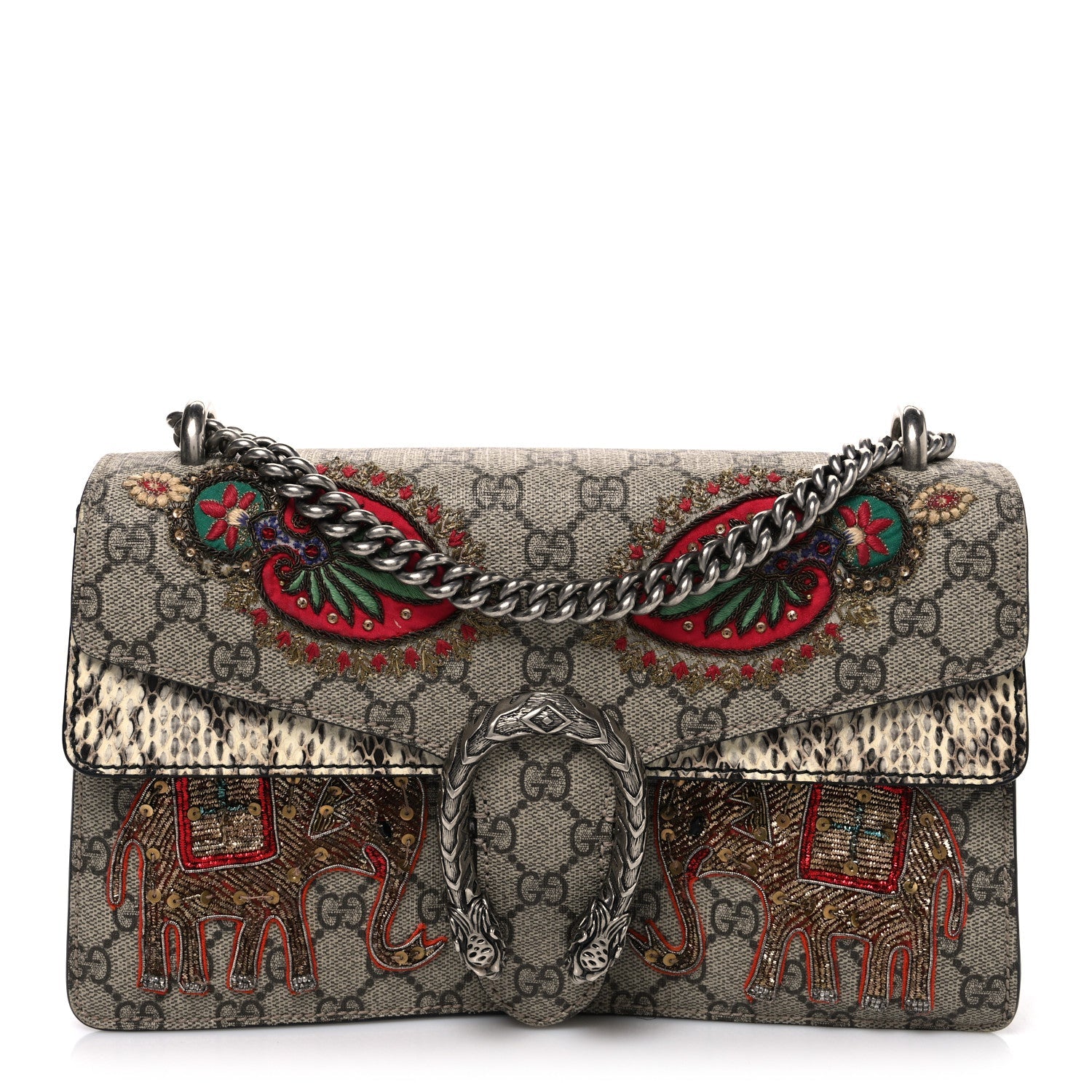 GG Supreme Monogram Elaphe Elephant Embroidered Small Dionysus Shoulder Bag