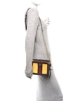 Canvas Textured Calfskin Web Mini Ophidia Top Handle Shoulder Bag Easy Yellow Dark Brown