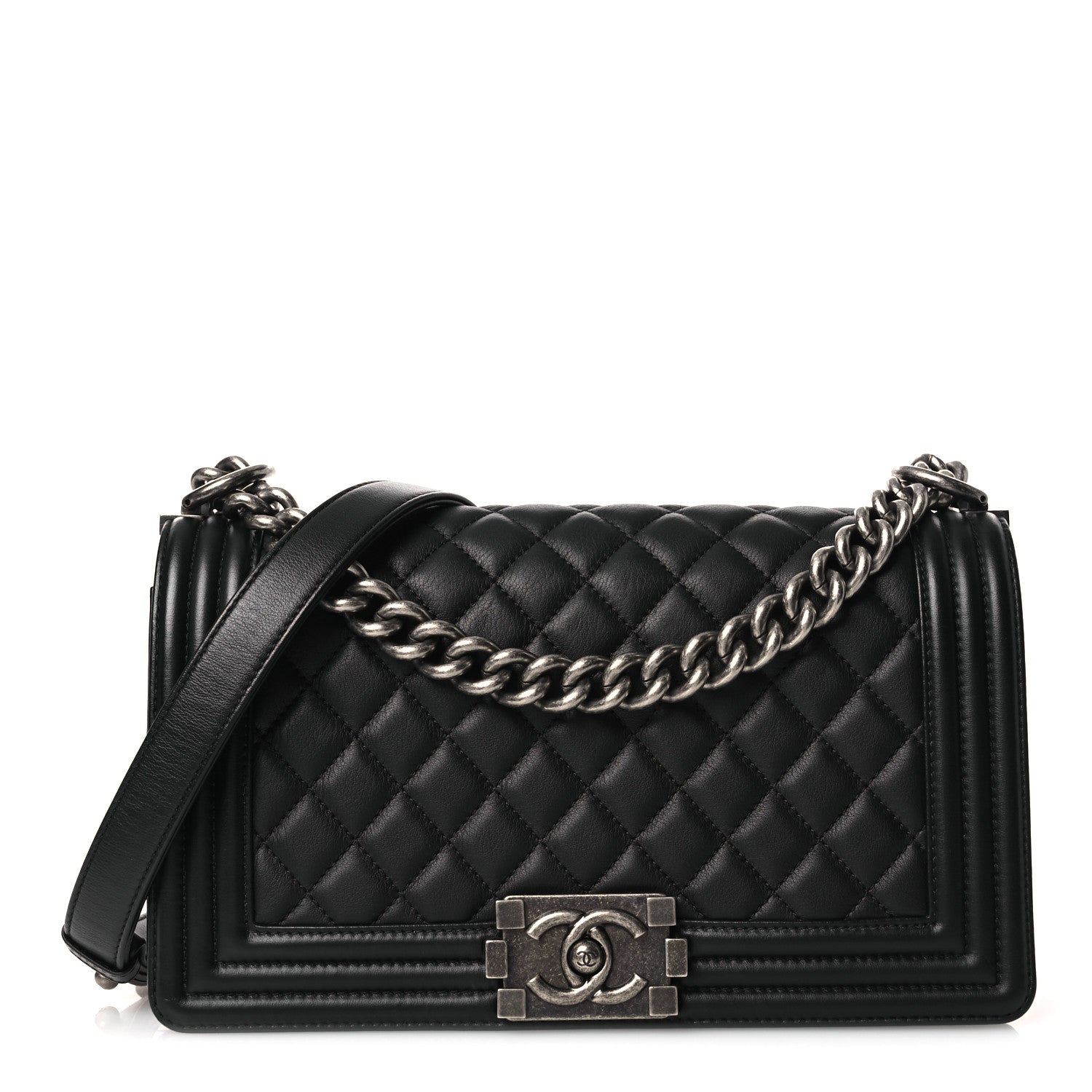 Calfskin Quilted Medium Boy Flap Black