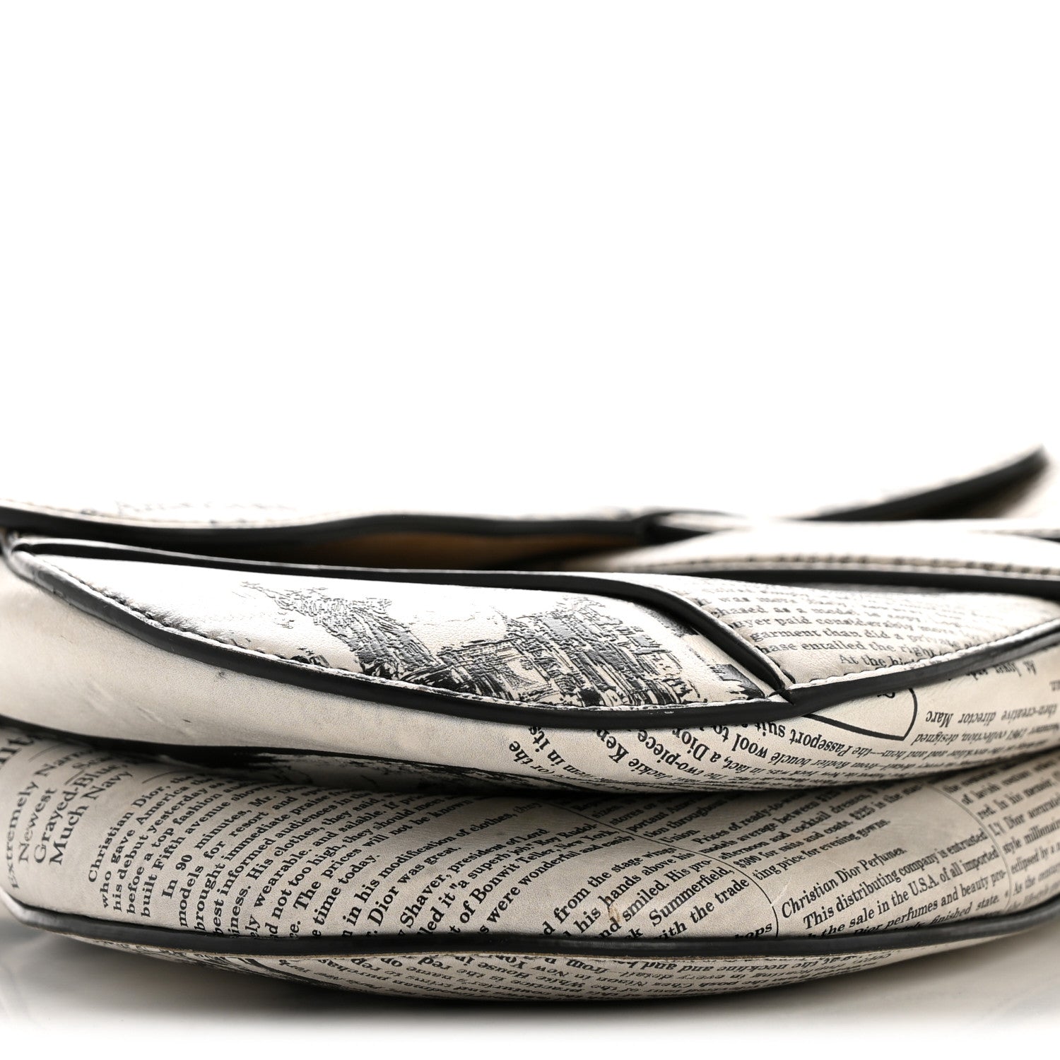 Calfskin Newspaper Printed Saddle Bag Black White