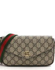 GG Supreme Monogram Textured Dollar Calfskin Web Mini Ophidia Envelope Shoulder Bag Beige Ebony New Acero