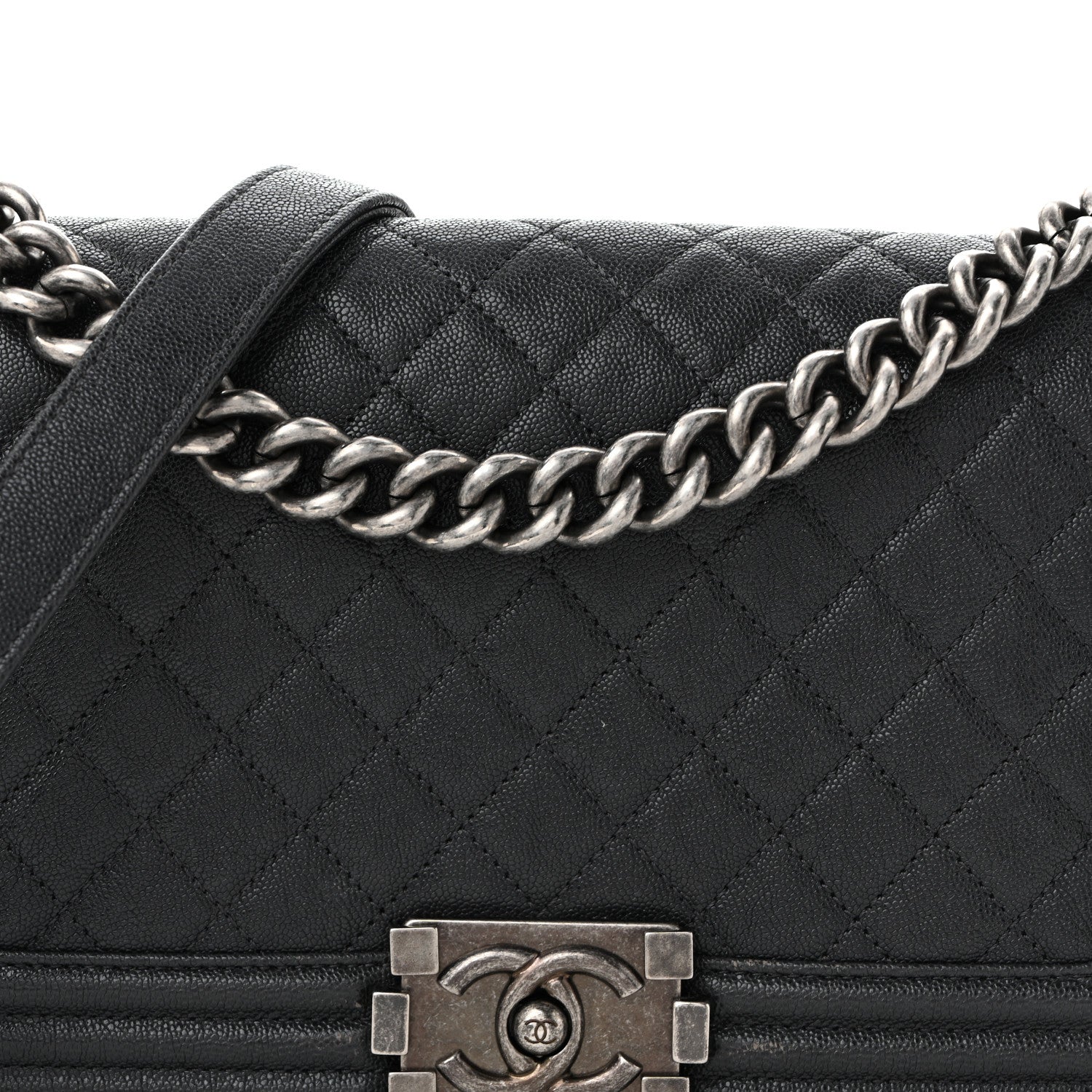 Caviar Quilted Medium Boy Flap Dark Grey