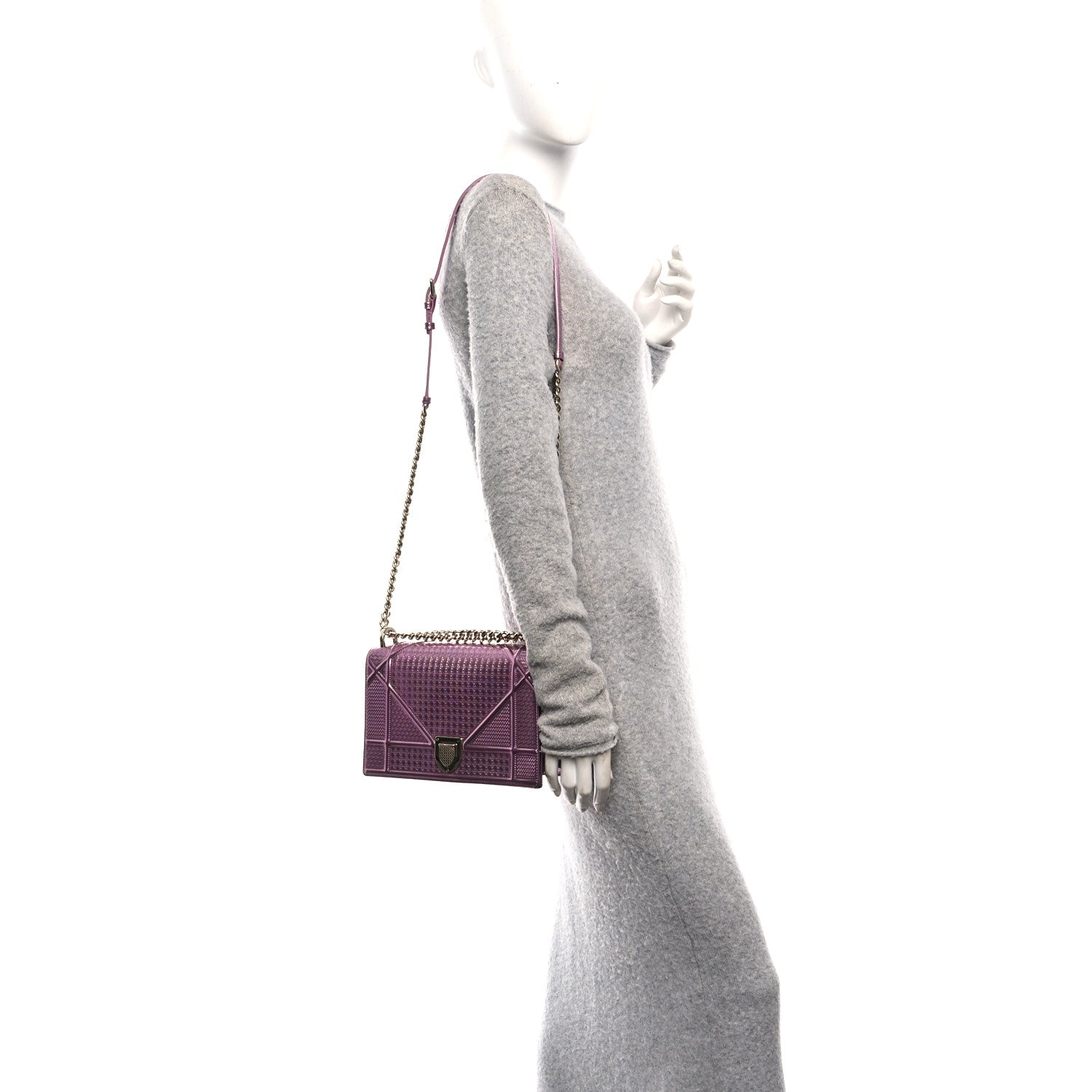 Metallic Patent Micro-Cannage Medium D1ORama Flap Bag Pink