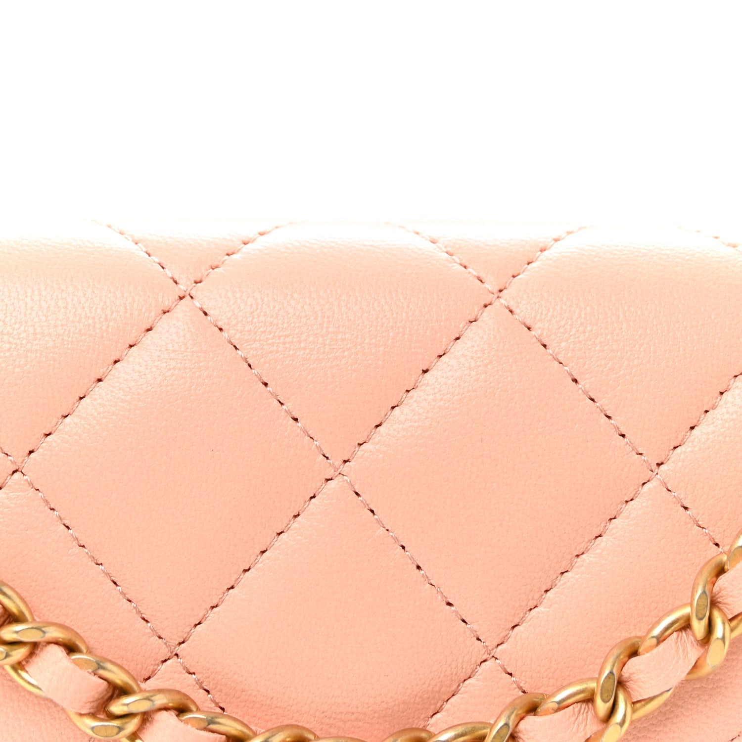 Lambskin Quilted CC Pearl Crush Wallet on Chain WOC Light Orange
