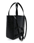 Shiny Calfskin Logo Crocodile Embossed XXS Everyday Tote  Black