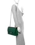 Metallic Caviar Quilted Jumbo Double Flap Green
