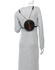 Grained Calfskin Web Mini Ophidia Round Shoulder Bag Black