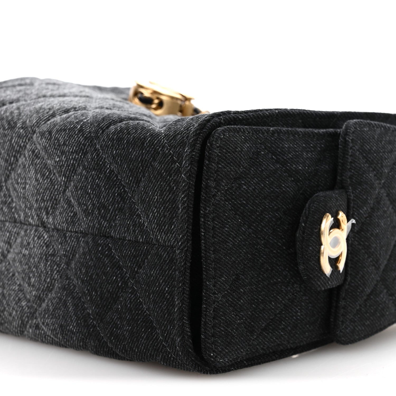 Washed Denim Quilted Mini CHNL 25 Handbag Black