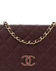 Shiny Caviar Quilted Strass Wallet On Chain WOC Bordeaux