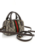 GG Supreme Monogram Textured Dollar Calfskin Web Super Mini Ophidia Top Handle Bowler Bag  Beige Ebony New Acero