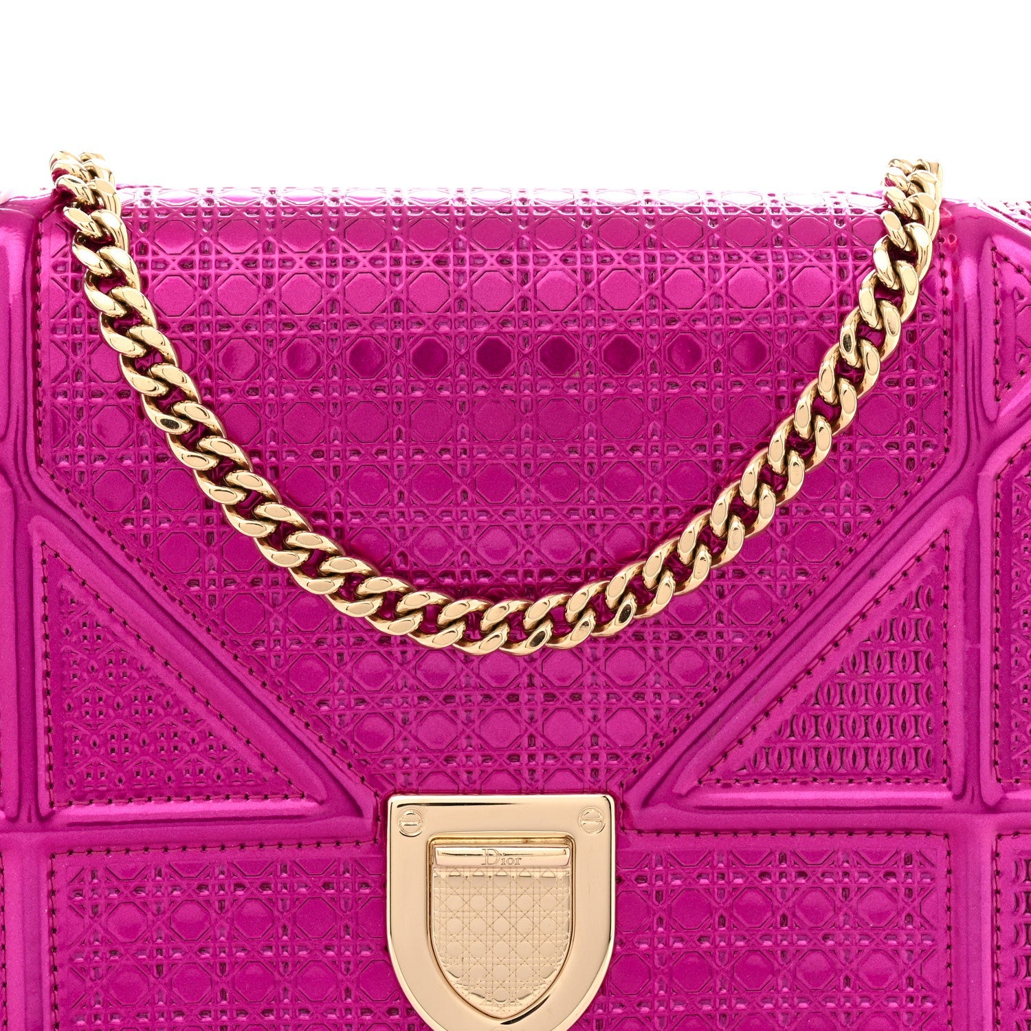 Metallic Patent Micro-Cannage D1ORama Wallet on Chain Pouch Pink