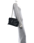 Calfskin Y Quilted Monogram Monochrome Medium Loulou Chain Satchel Black