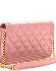 Metallic Lambskin Quilted Boy Wallet On Chain WOC Pink