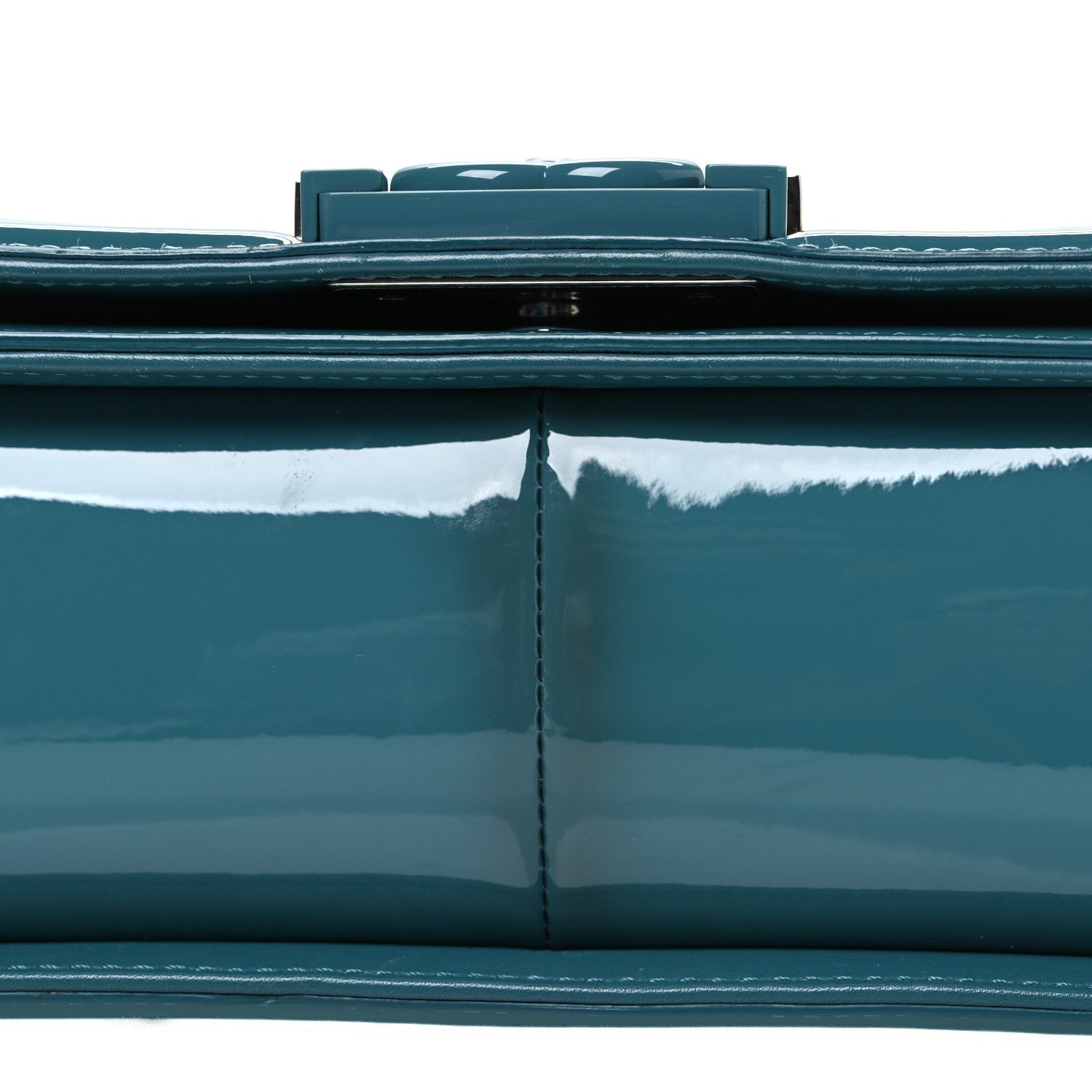Patent Calfskin Quilted New Medium Plexiglass Boy Flap Turquoise