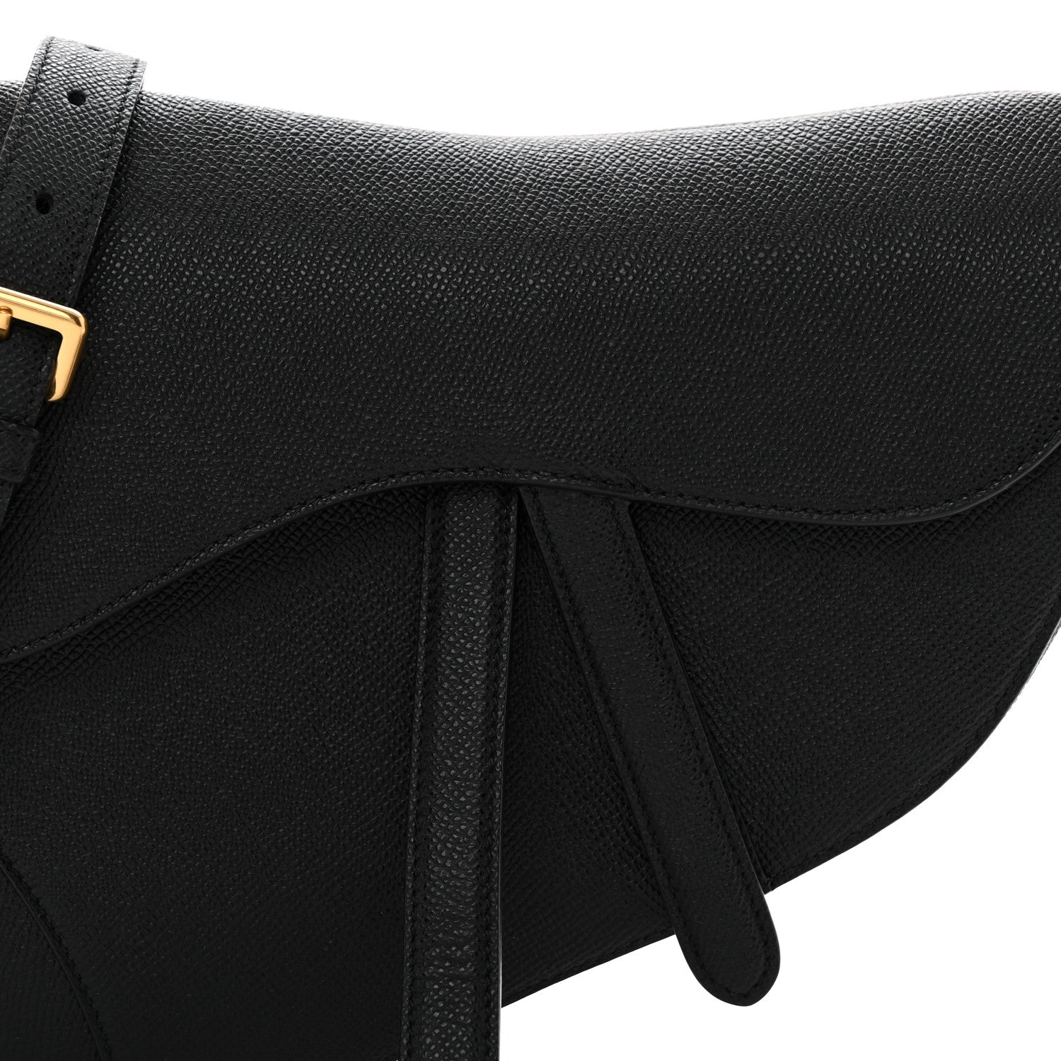 Grained Calfskin Saddle Bag With Strap Black