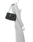 Lambskin Quilted Small Loulou Puffer Monogram Chain Satchel Black