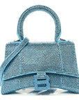 Strass Suede Hourglass Top Handle Bag XS Light Blue