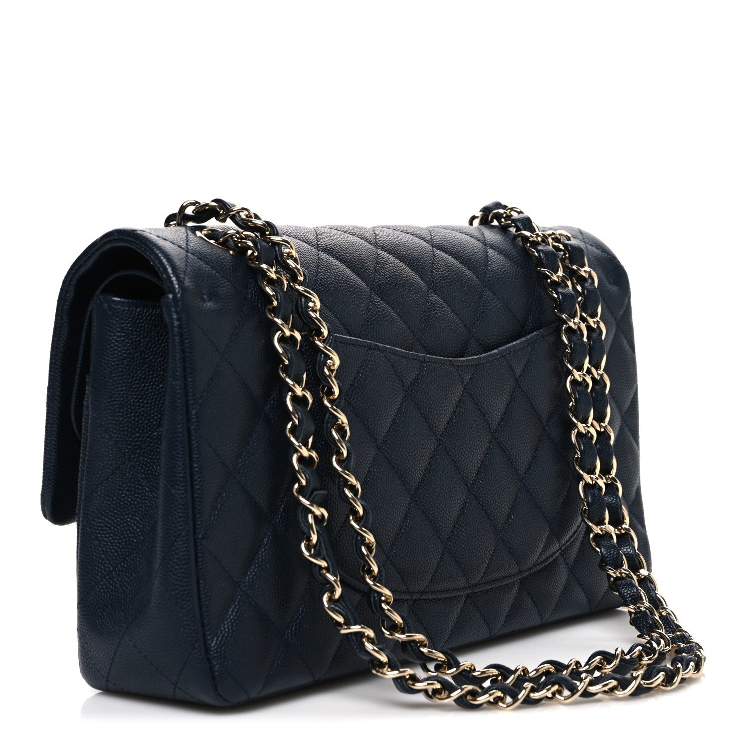 Caviar Quilted Medium Double Flap Navy
