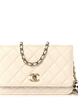 Lambskin Enamel Quilted Pearl Crush Wallet On Chain WOC White