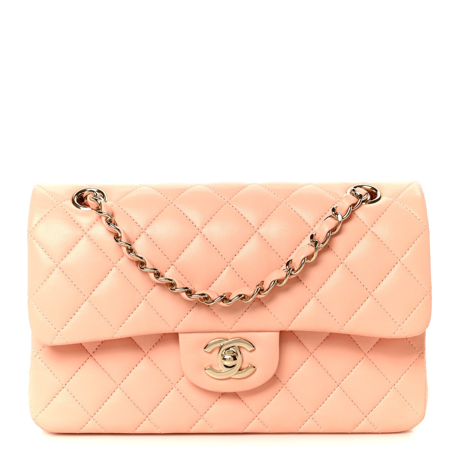Lambskin Quilted Small Double Flap Light Orange