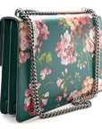 Calfskin Blooms Print Medium Dionysus Shoulder Bag Bright Emerald Multicolor